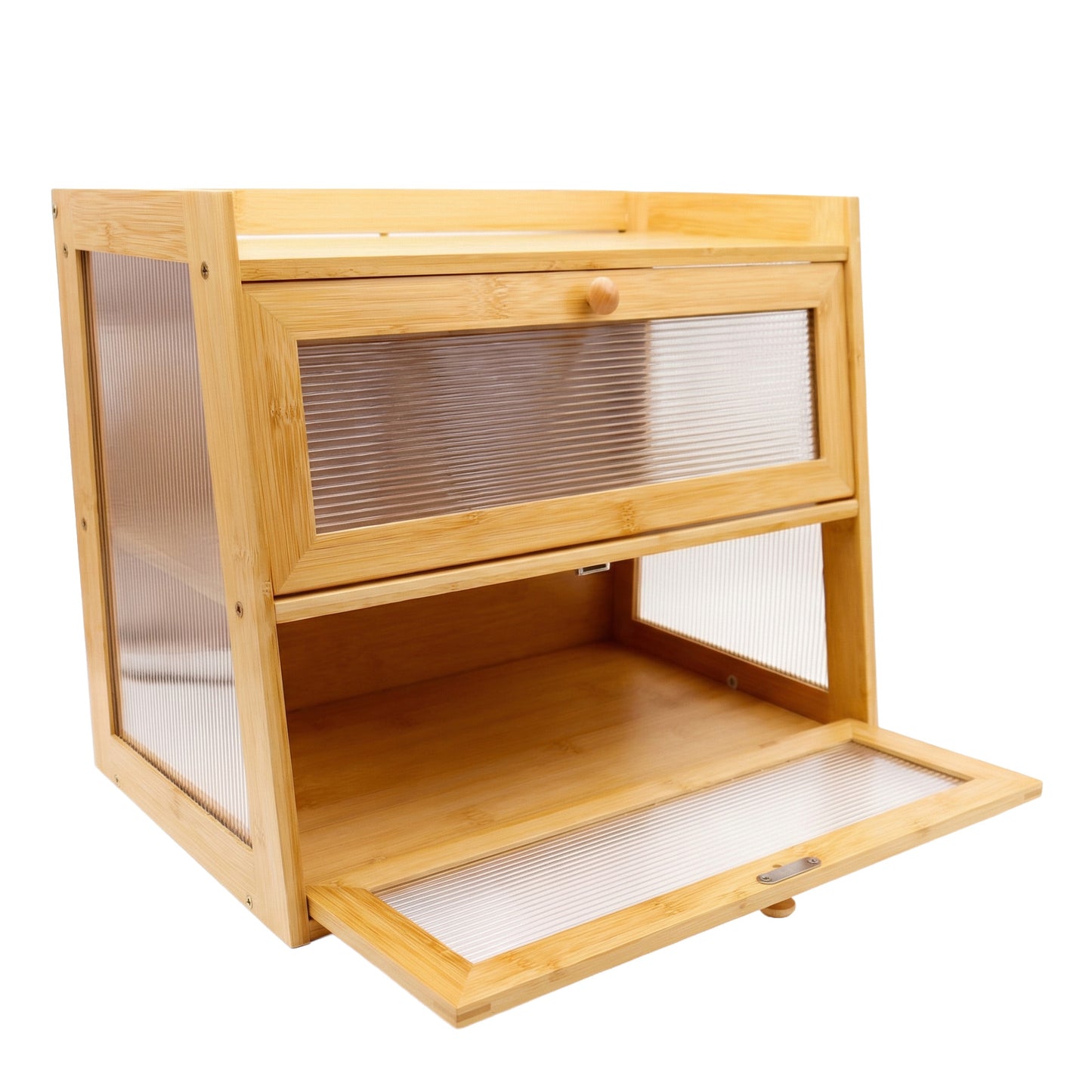 Large 2-Tier Bamboo Bread Bin with Fluted Windows