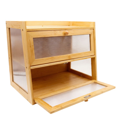 Large 2-Tier Bamboo Bread Bin with Fluted Windows