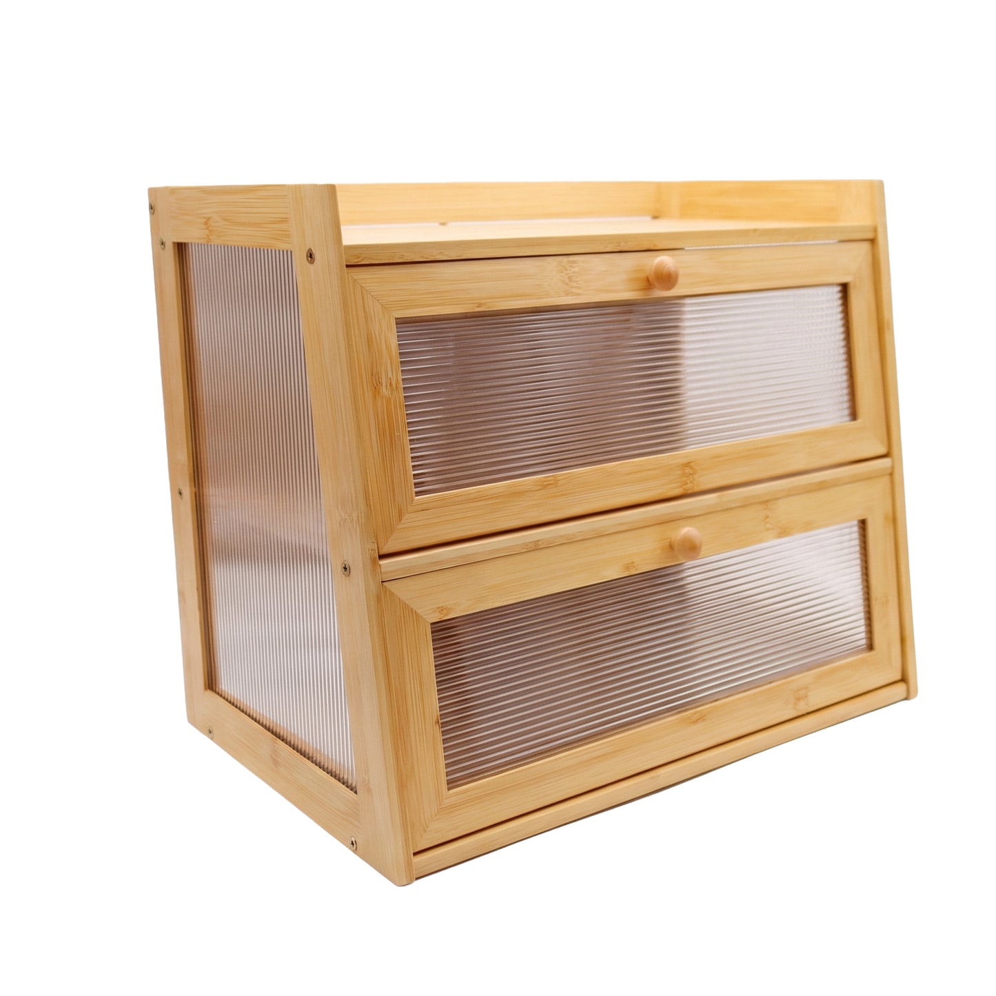 Large 2-Tier Bamboo Bread Bin with Fluted Windows