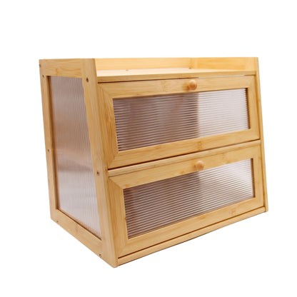 Large 2-Tier Bamboo Bread Bin with Fluted Windows