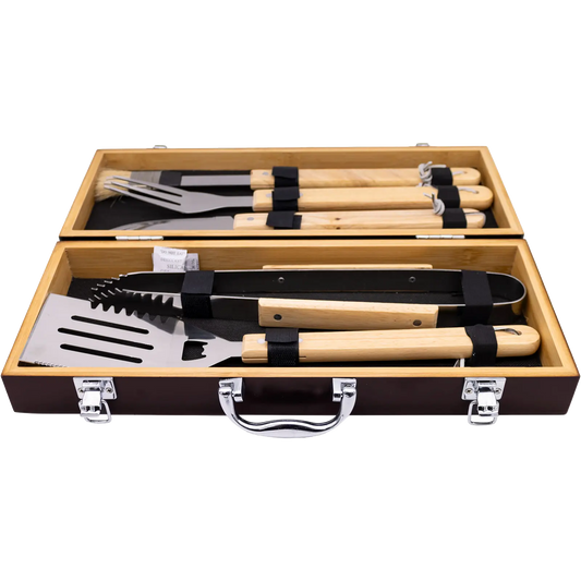Bamboo BBQ Barbecue Grill 5 Piece Utensil Kit Set