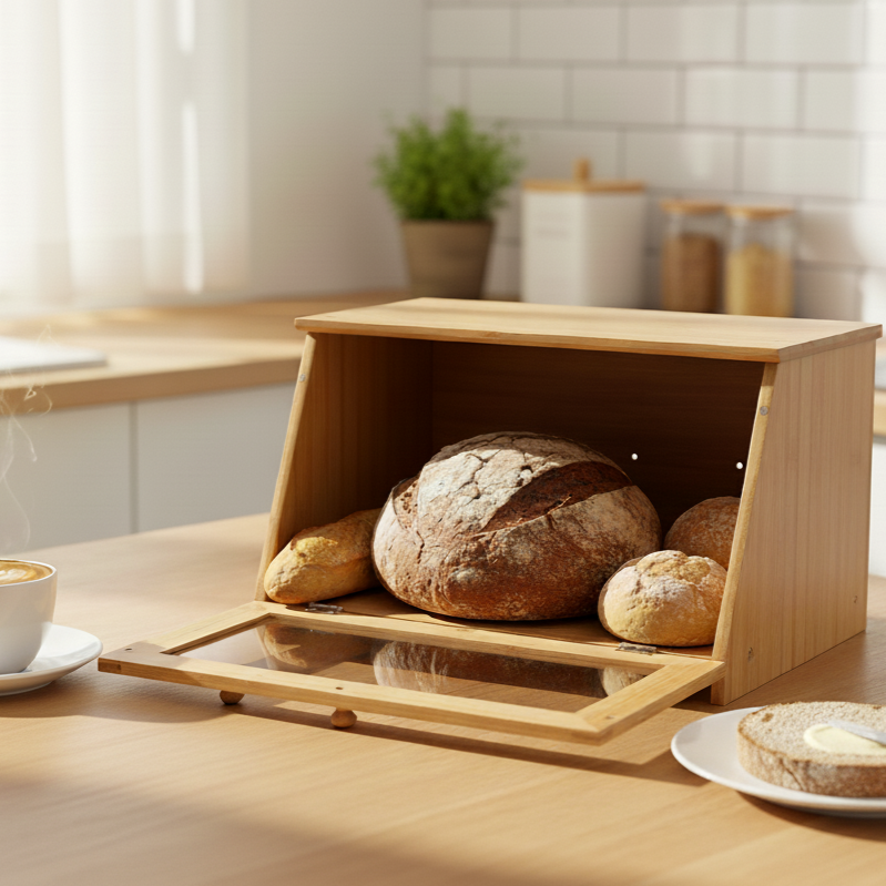Bamboo Bread Bin with Acrylic Window