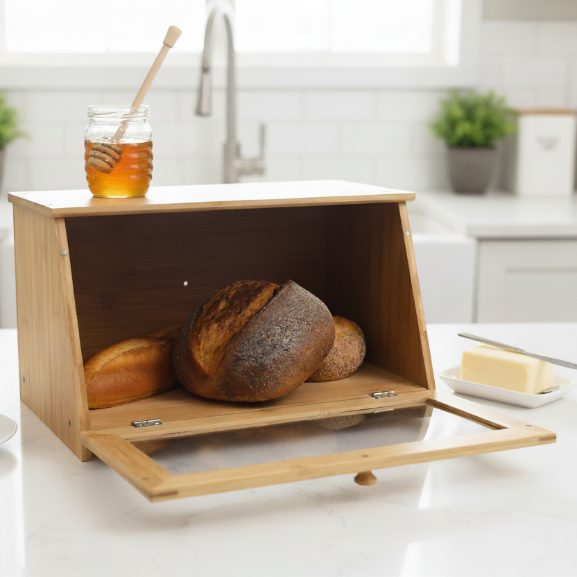 Bamboo Bread Bin with Acrylic Window
