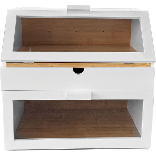 White 3 Compartment Bamboo Bread Bin
