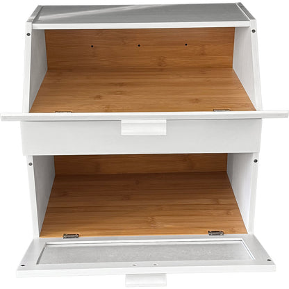 White 3 Compartment Bamboo Bread Bin