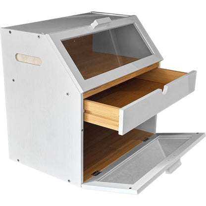 White 3 Compartment Bamboo Bread Bin