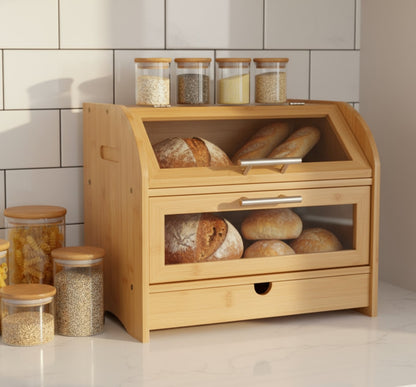 Bamboo Bread Bin 3 Compartment Holder