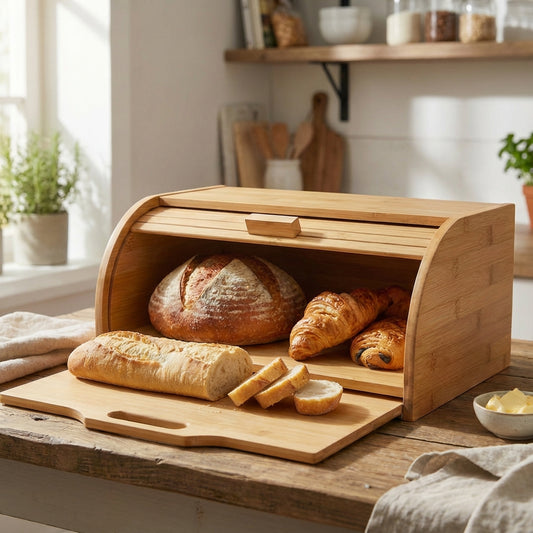 Bamboo Bread Box with Slide-Out Chopping Board
