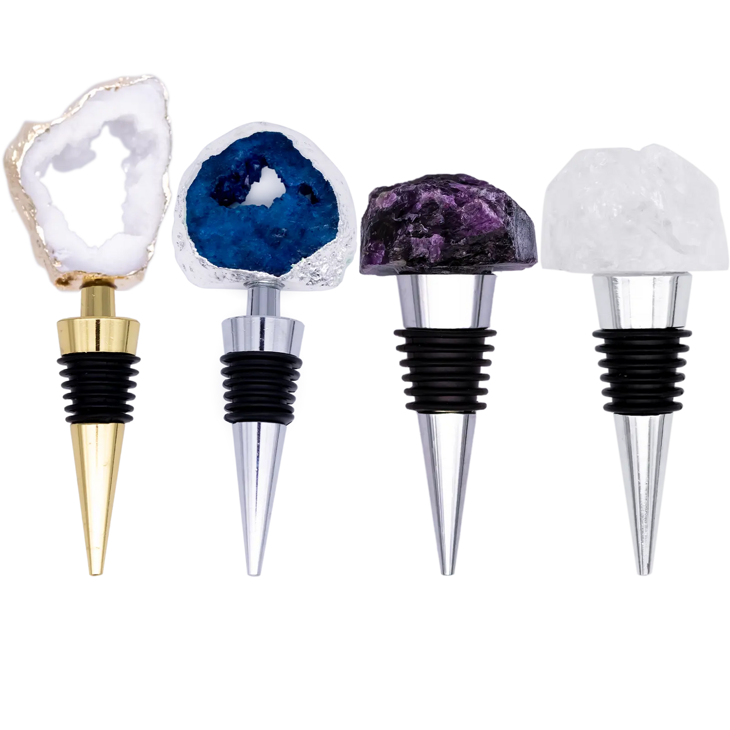 Gemstone Wine Bottle Stoppers - 4-Pack Crystal Agate & Amethyst Set