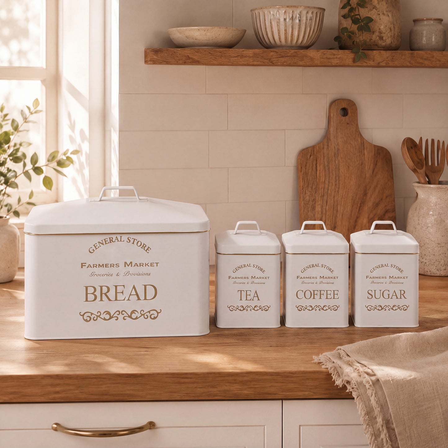 Vintage Farmhouse Metal Bread Bin – Set of 4