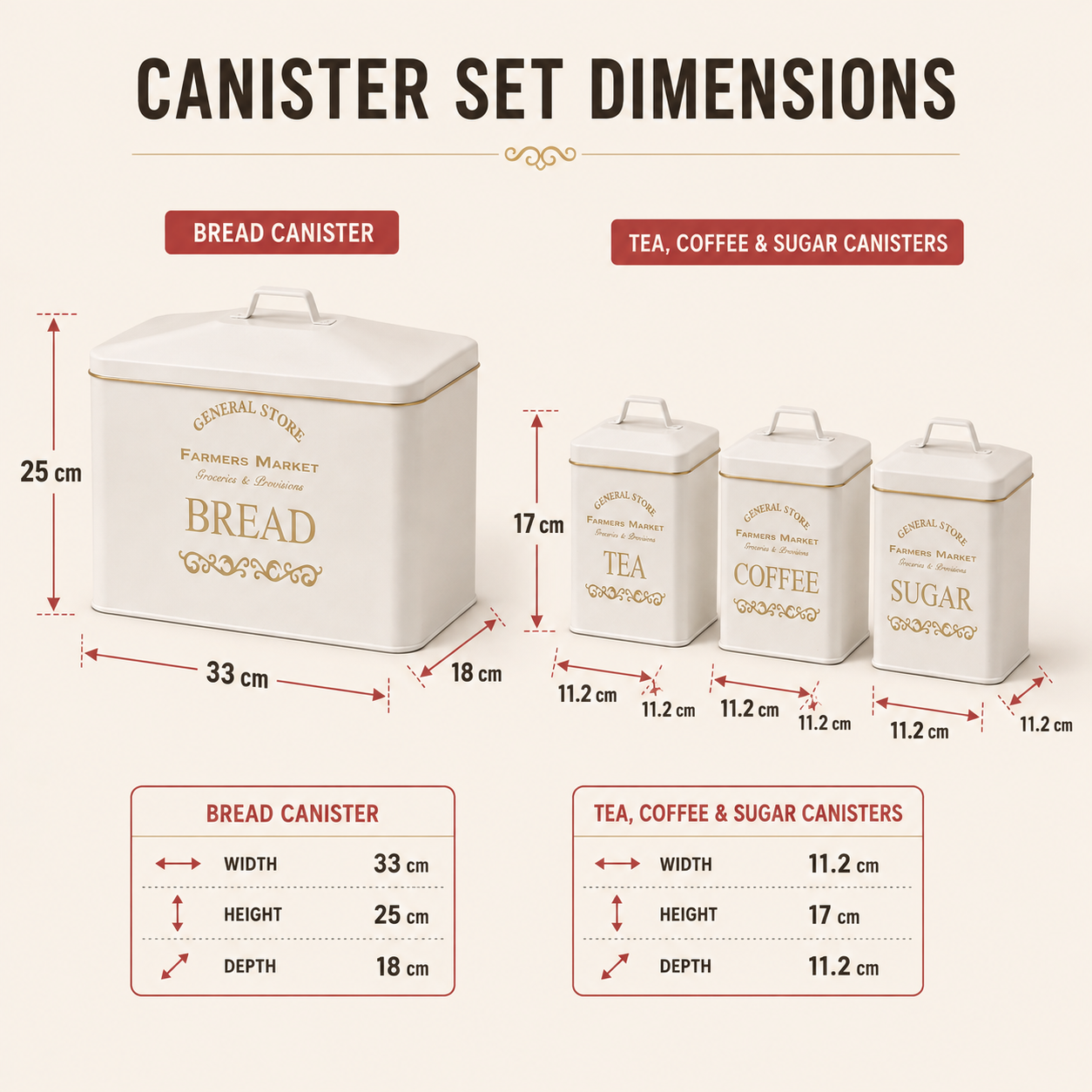Vintage Farmhouse Metal Bread Bin – Set of 4