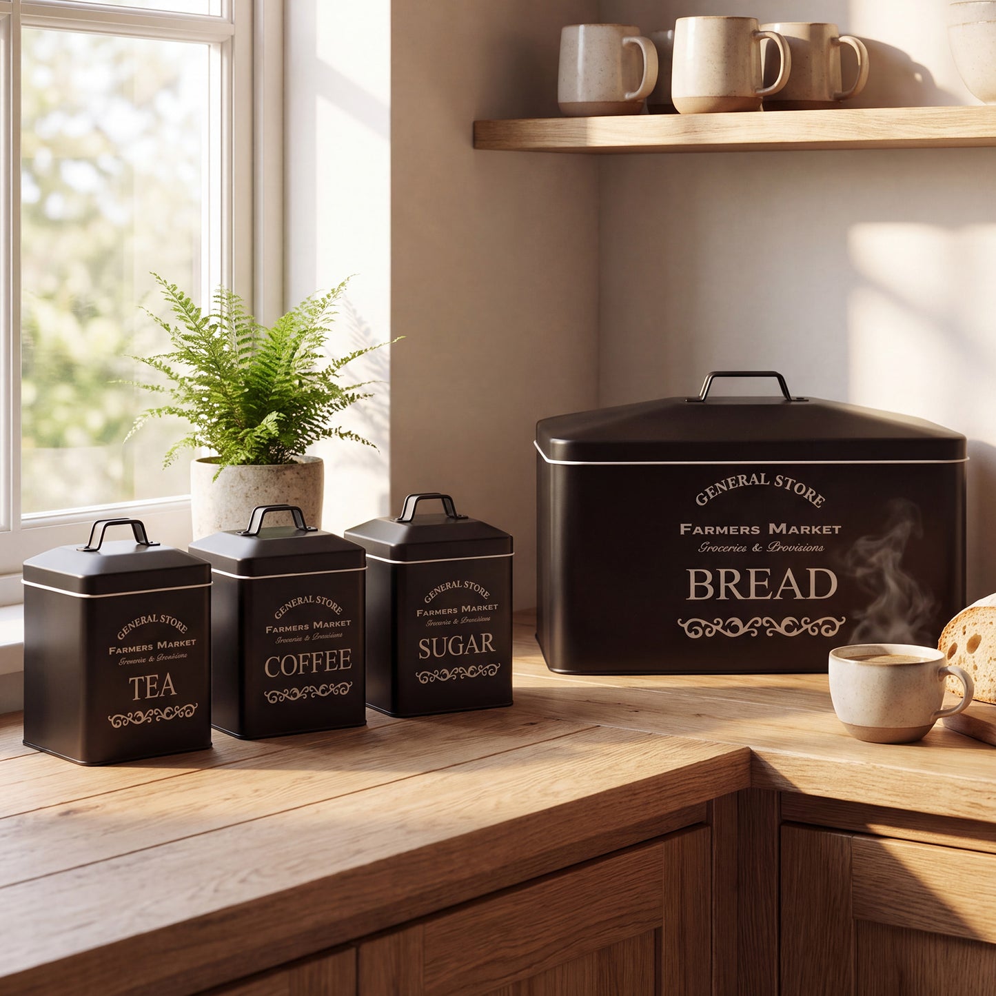 Black Vintage 4-Piece Kitchen Canister Set