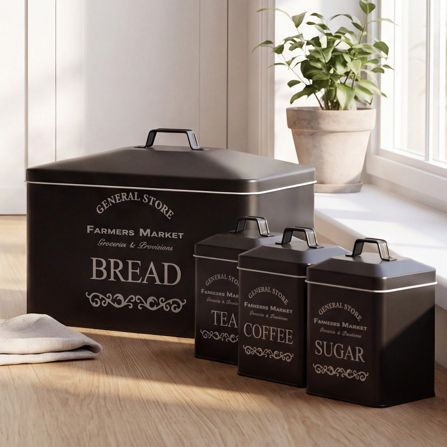 Black Vintage 4-Piece Kitchen Canister Set