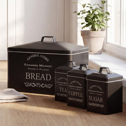 Black Vintage 4-Piece Kitchen Canister Set