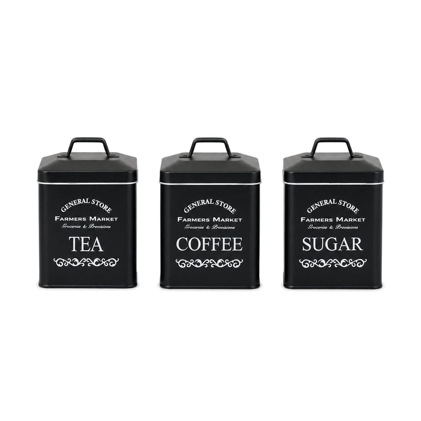 Black Vintage 4-Piece Kitchen Canister Set