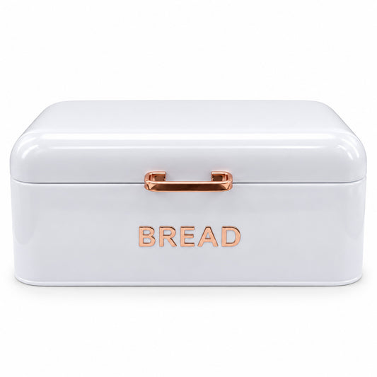 White Metal Bread Bin and Canister Set, 4 Piece with Tea Coffee Sugar Canisters