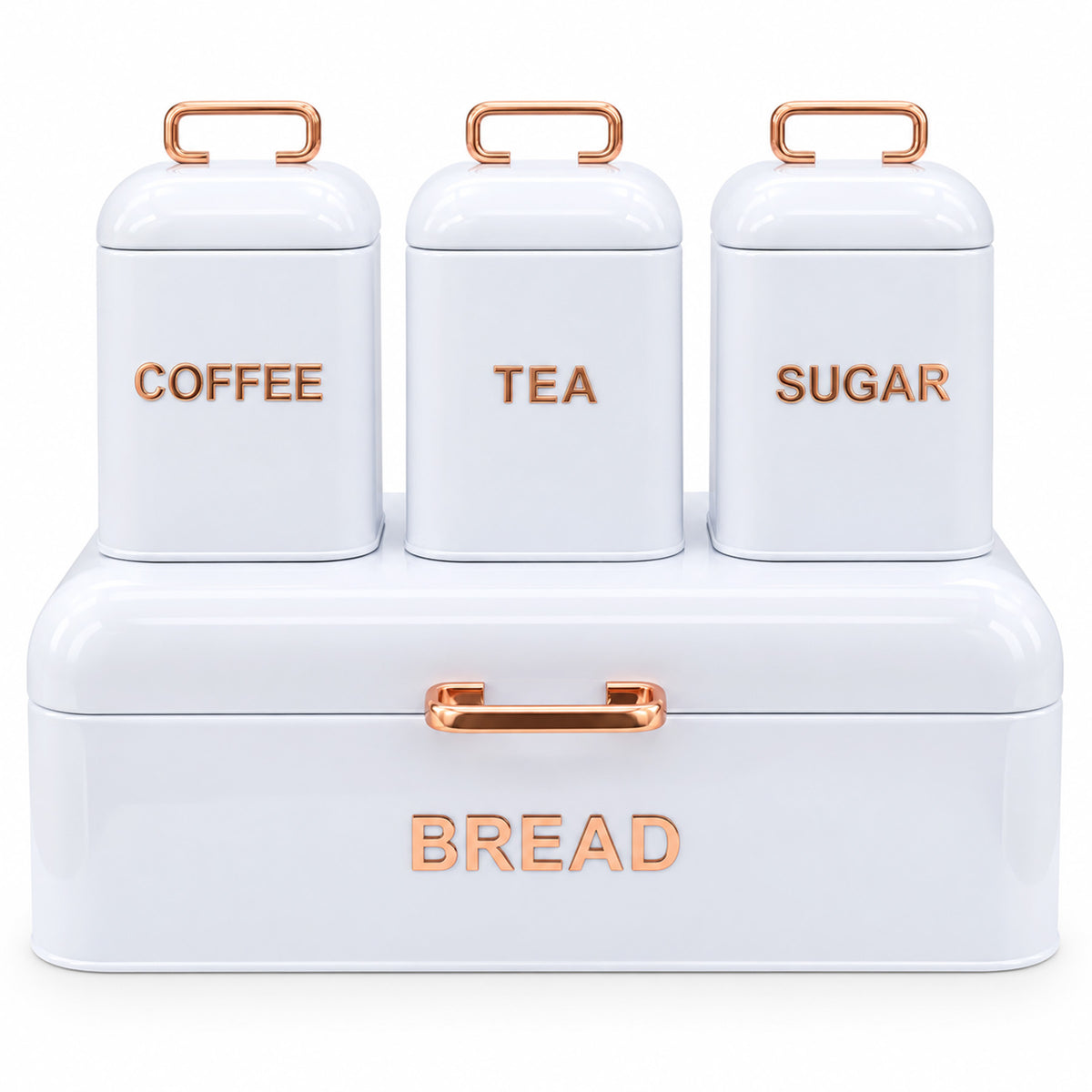 White 4 Piece Bread Bin & Canister Storage Set