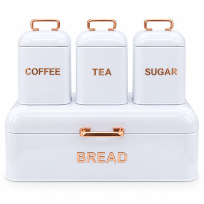 White 4 Piece Bread Bin & Canister Storage Set