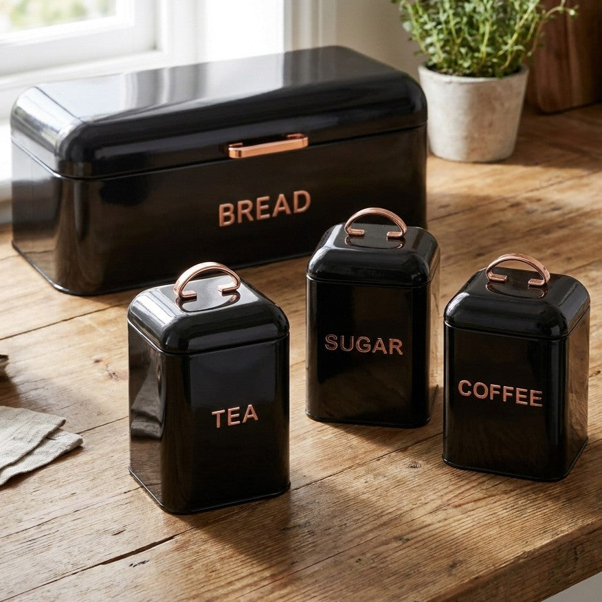 Black & Rose Gold 4-Piece Kitchen Storage Set