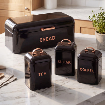 Black & Rose Gold 4-Piece Kitchen Storage Set