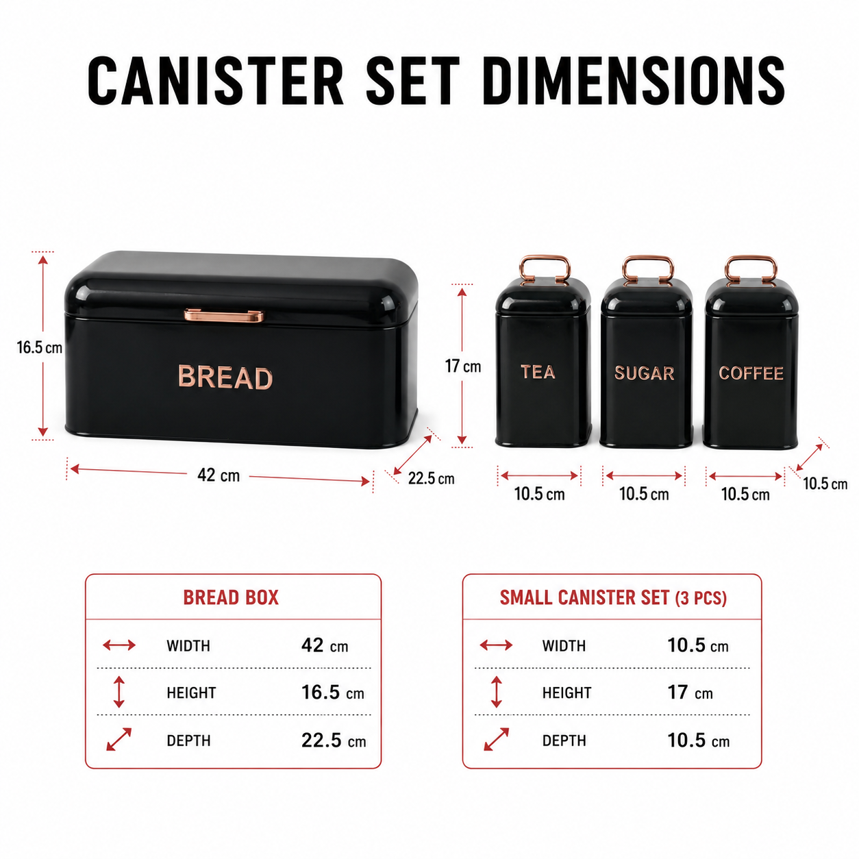 Black & Rose Gold 4-Piece Kitchen Storage Set
