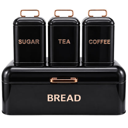 Black 4 Piece Bread Bin & Canister Storage Set