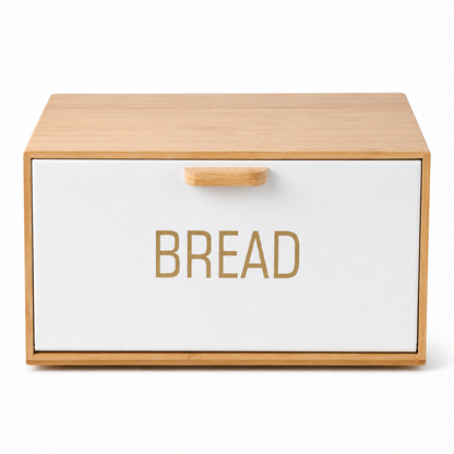Natural Bamboo Bread Box with Matte White Tea, Coffee & Sugar Canisters