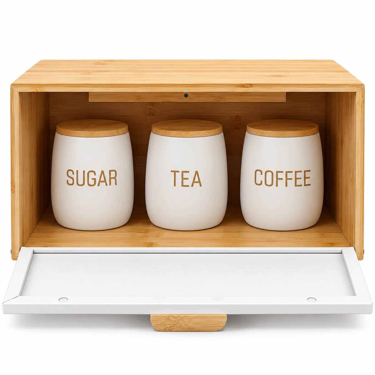 White Bamboo Metal Bread Bin & Canister Set