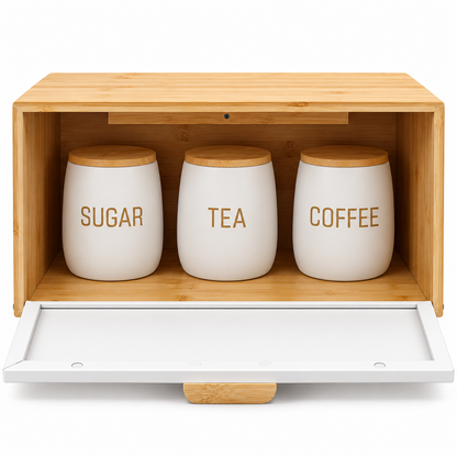 White Bamboo Metal Bread Bin & Canister Set