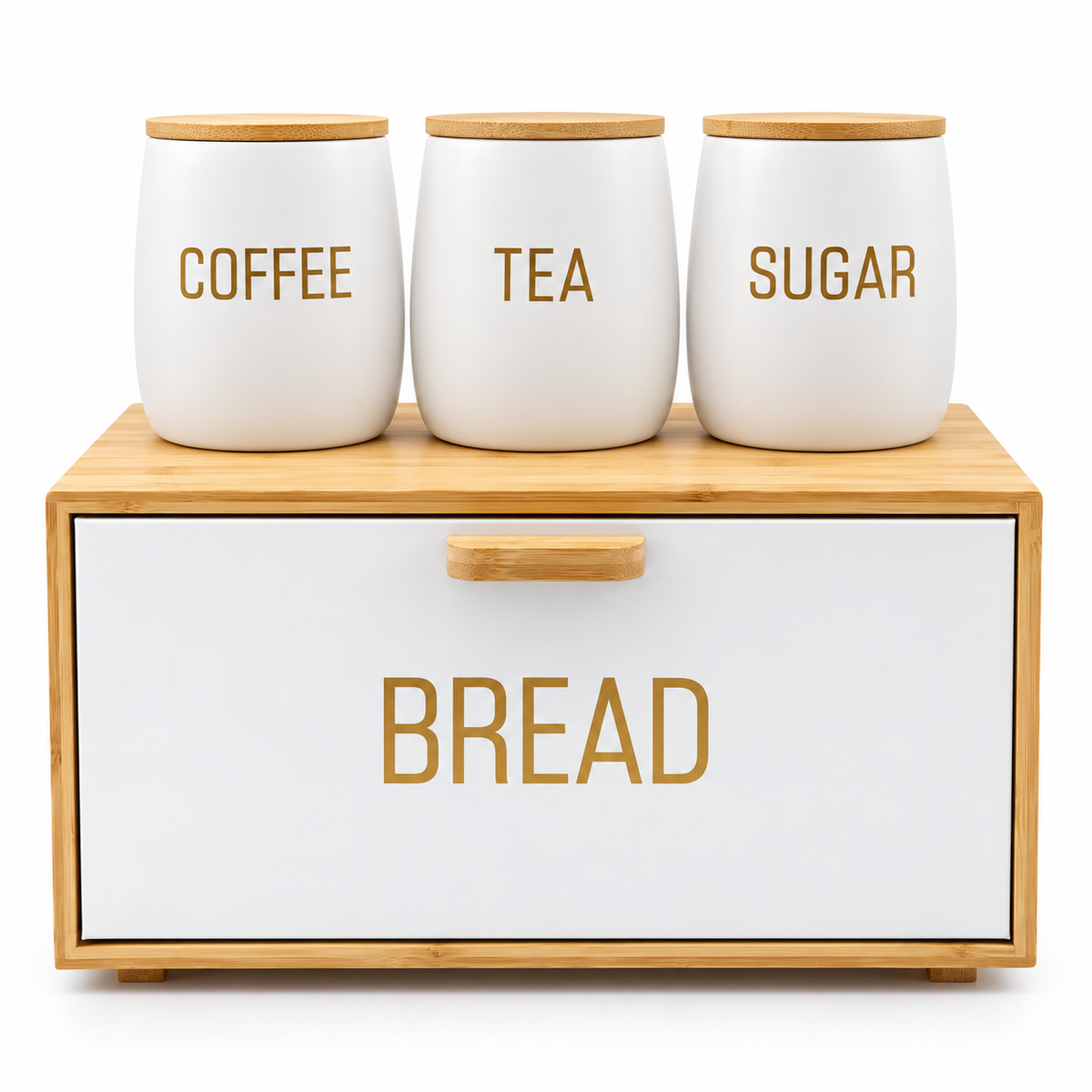 White Bamboo Metal Bread Bin & Canister Set