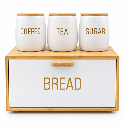 White Bamboo Metal Bread Bin & Canister Set