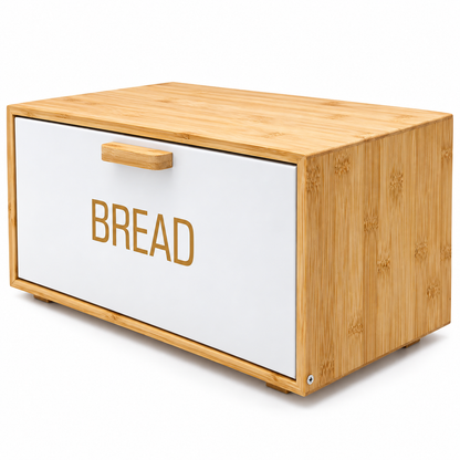 White Bamboo Metal Bread Bin & Canister Set