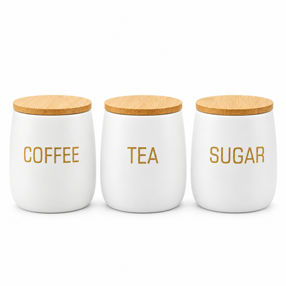 White Bamboo Metal Bread Bin & Canister Set
