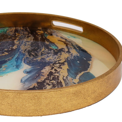 Round Gold Agate Theme Coffee Table Tray