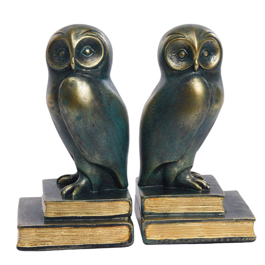 Green Bird Owl Rustic Bookend Set Retro Home Office Adult Kids