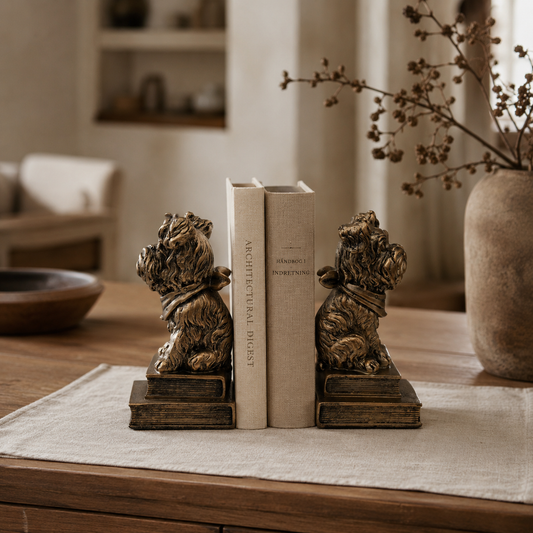 Bronze Effect Resin Dog Bookends, Vintage Animal Book Supports for Home Office, Library & Living Room Decor (Set of 2)