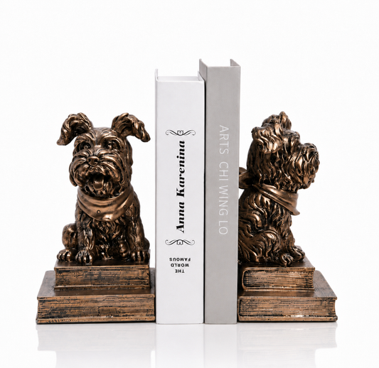 Bronze Effect Resin Dog Bookends, Vintage Animal Book Supports for Home Office, Library & Living Room Decor (Set of 2)