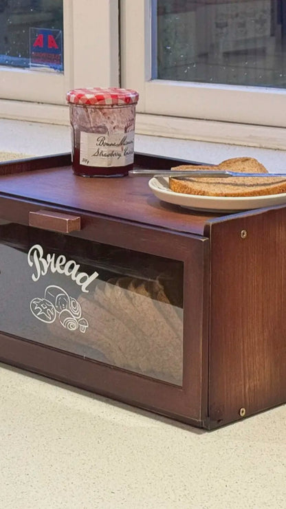 Retro Bamboo Single-Layer Bread Bin with Top Shelf