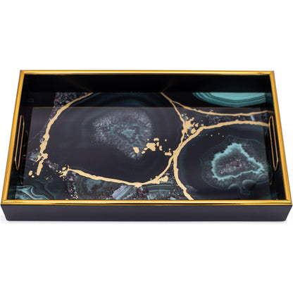 Black Rectangle Agate Theme Decor Tray