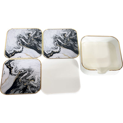 Rectangle White Tray and Drink Coasters Set