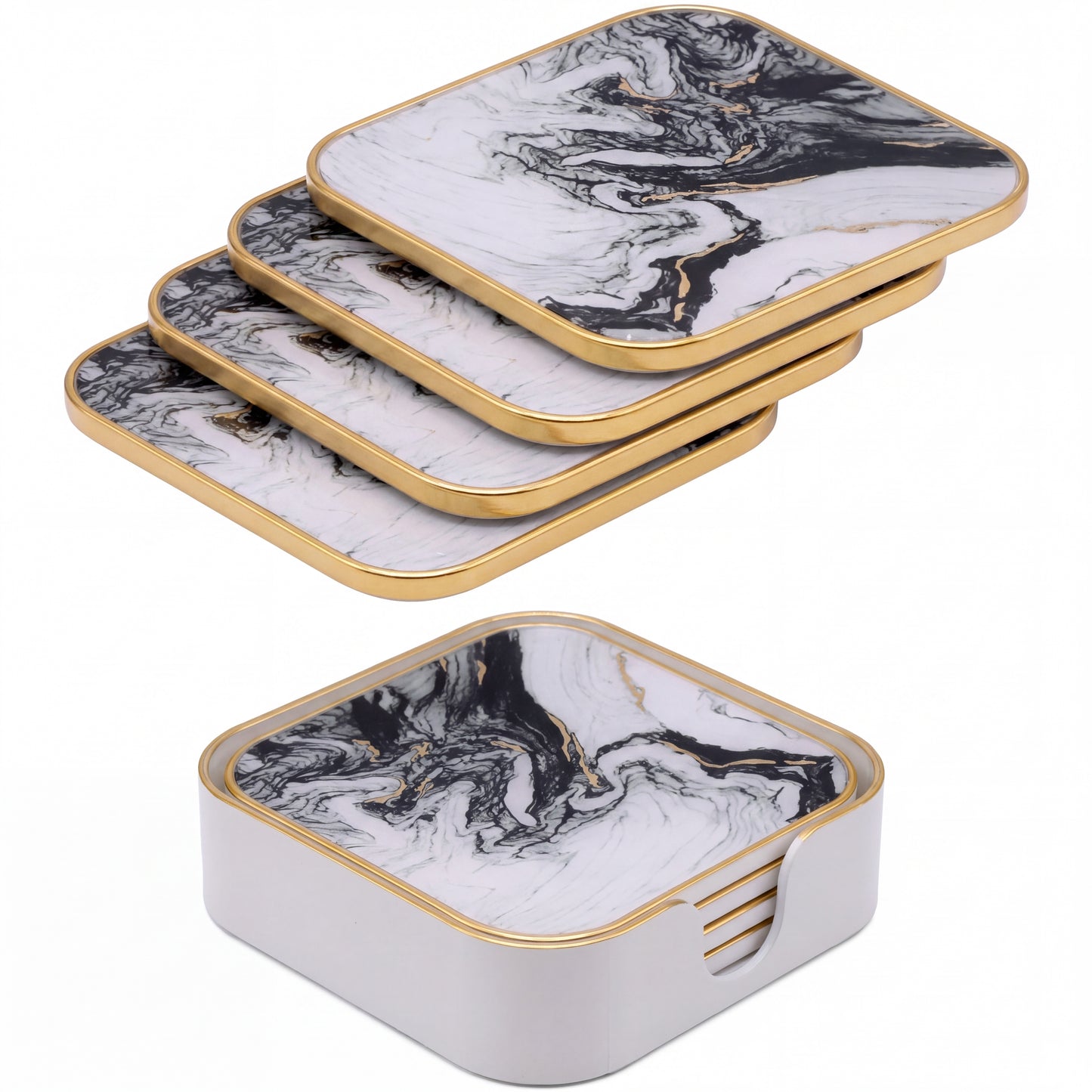 Set of 4 Square White Drink Coasters