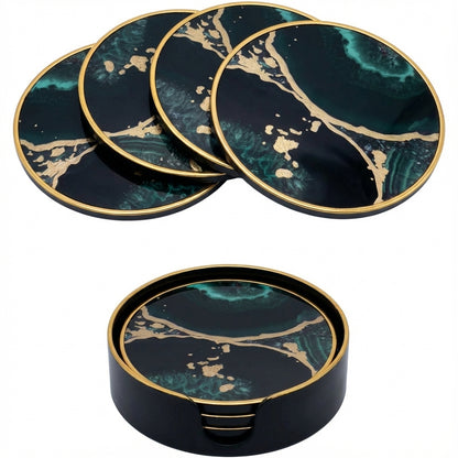 Set of 4 Black Round Drink Coasters