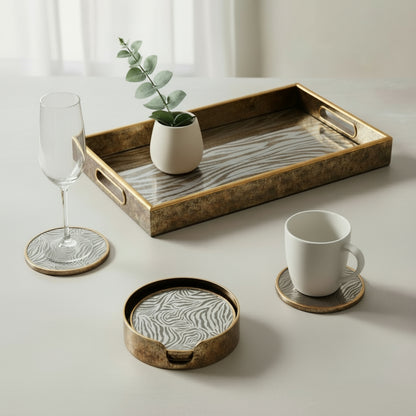 Rectangle Zebra Print Tray and Drink Coasters Set