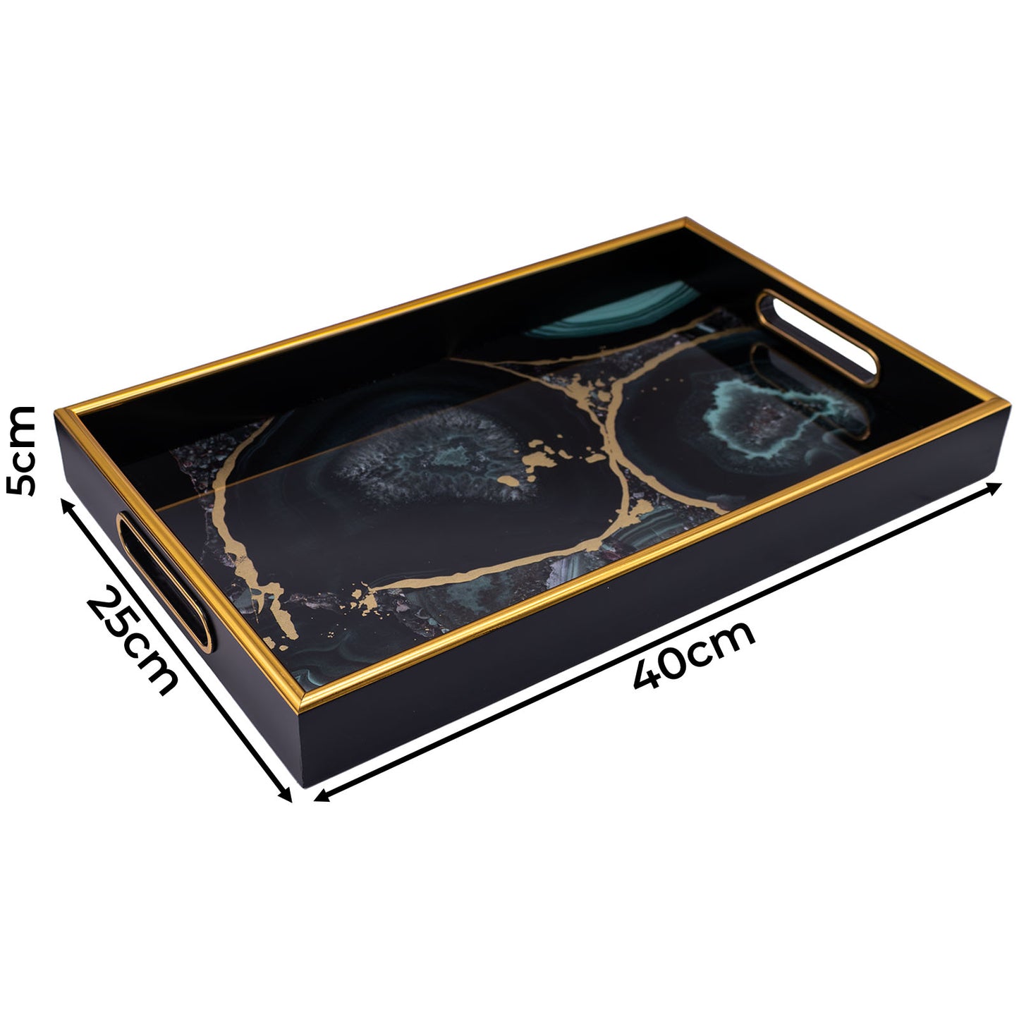 Black Rectangle Agate Theme Decor Tray