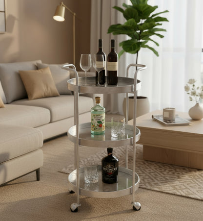 Silver Rustic 3-Tier Drinks Trolley