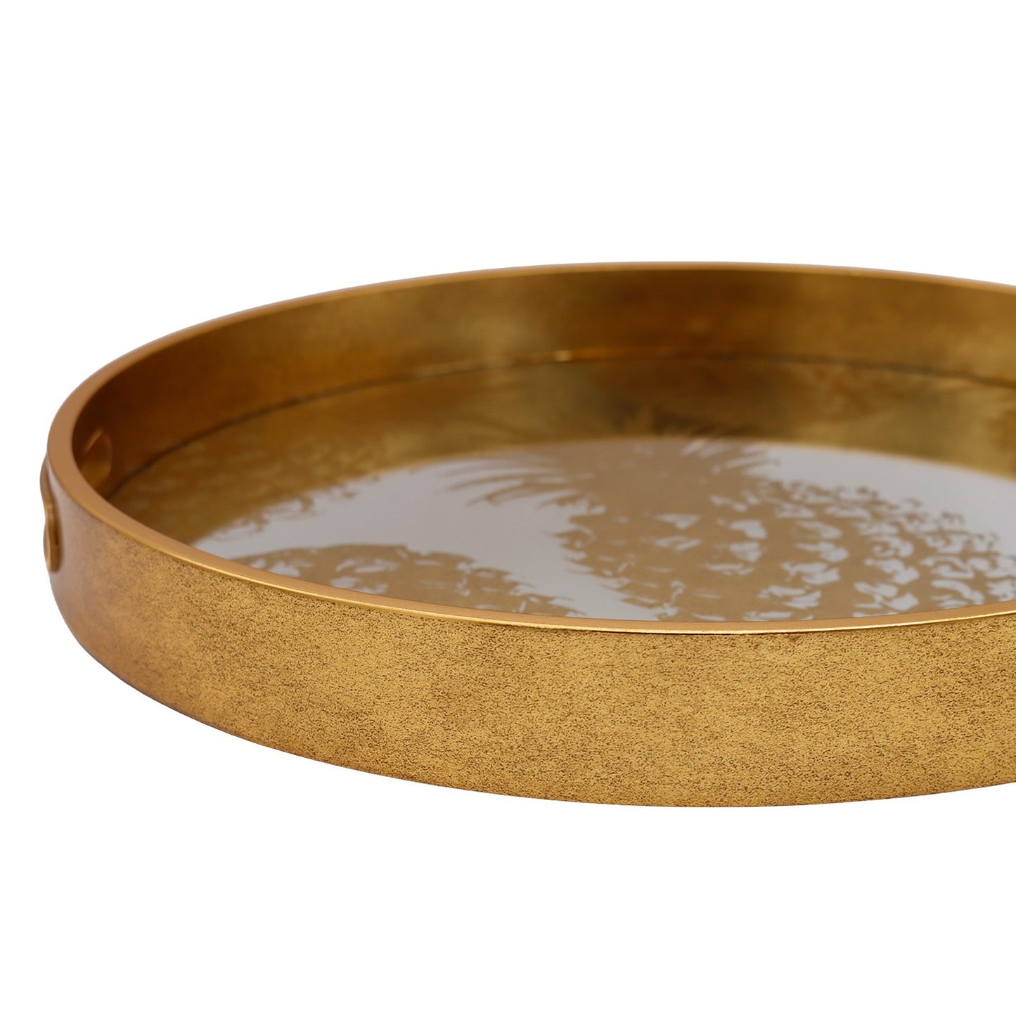Gold round tray on a white background