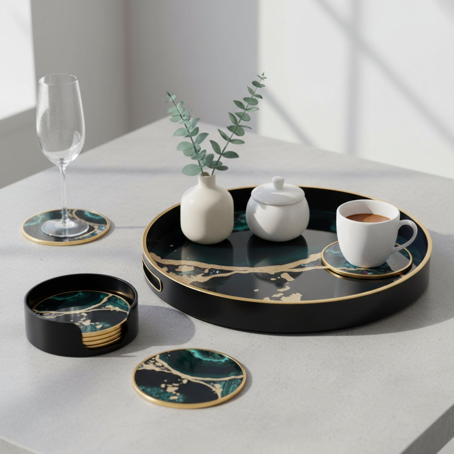 Set of 4 Black Round Drink Coasters