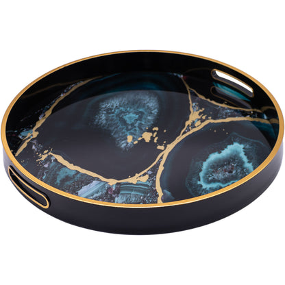 Black Round Agate Theme Drinks Candle Tray