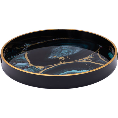 Black Round Agate Theme Drinks Candle Tray