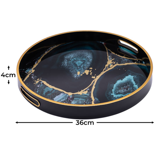 Black Round Agate Theme Drinks Candle Tray